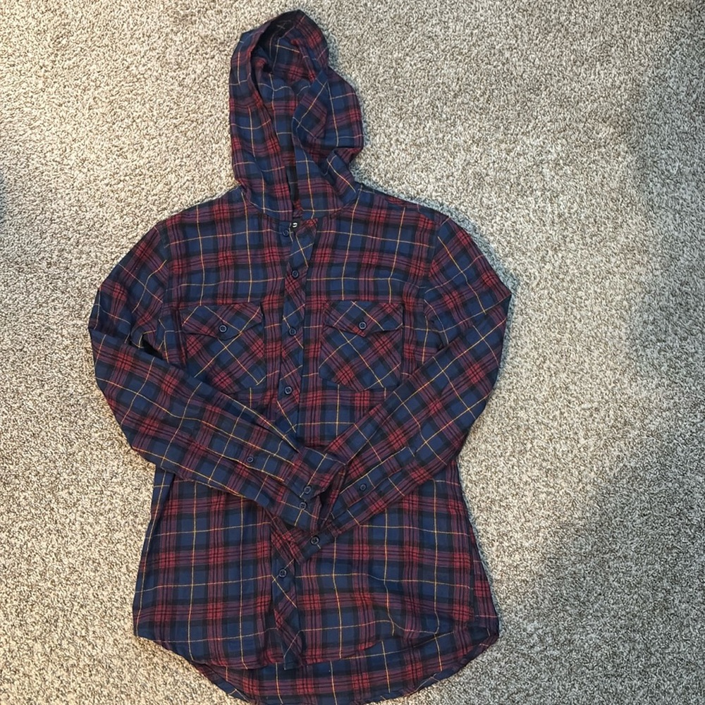 Chomp Blue and Magenta Hooded Flannel